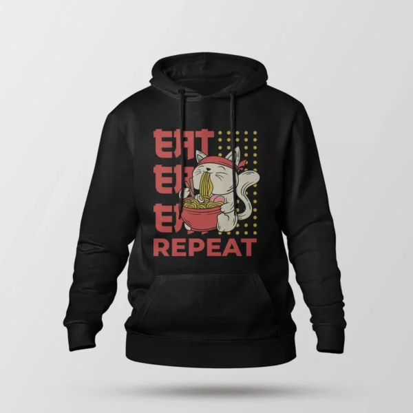 هودی گربه طرح رامن کیوت Eat Repeat