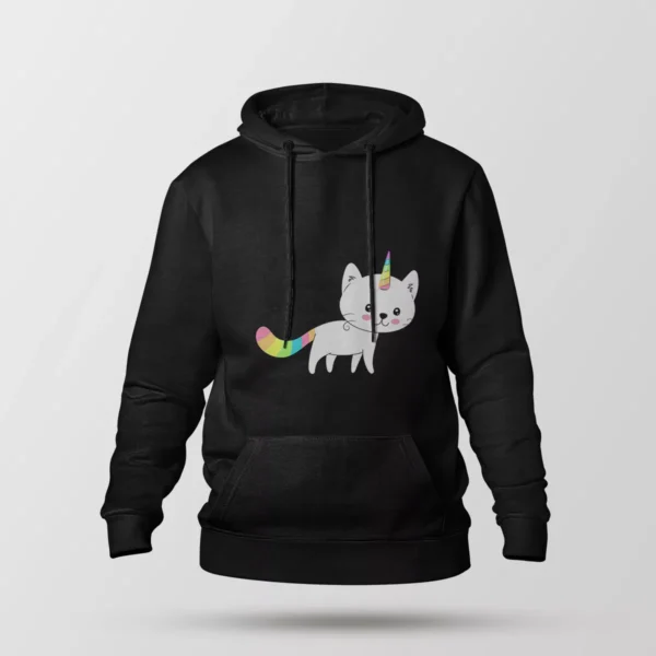 هودی گربه طرح تک‌شاخ رنگین‌کمانی (Unicorn Cat)