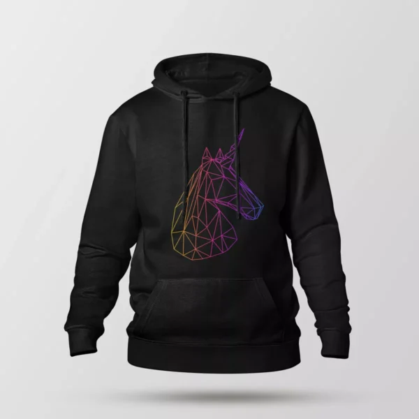 هودی اسب شاخدار طرح خط رنگی (Unicorn Wireframe)