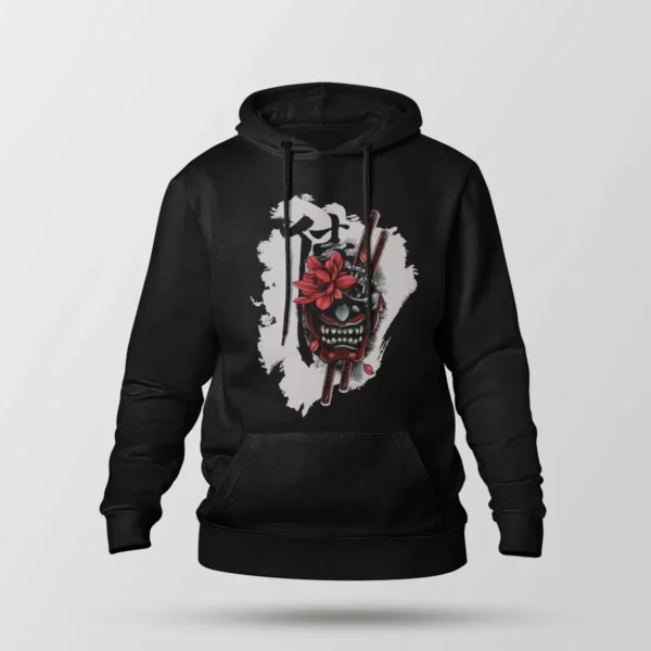 هودی ماسک اونی طرح گل قرمز (Oni Mask)