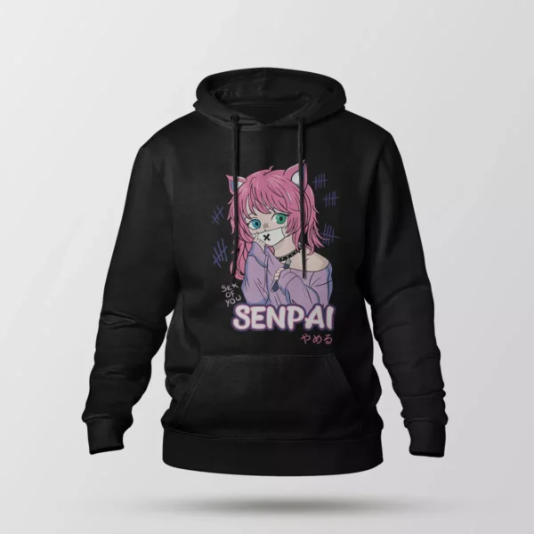 هودی انیمه دخترانه طرح گربه‌ای Senpai