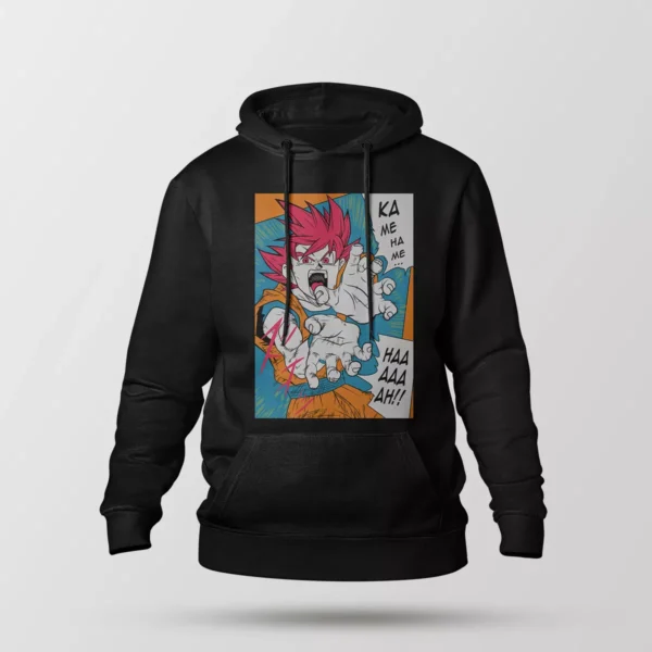 هودی انیمه دراگون بال طرح گوکو خدای سایان (Super Saiyan God Goku)