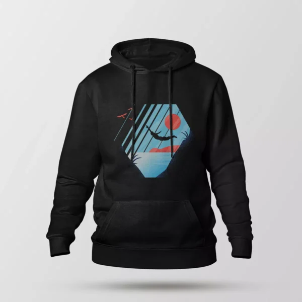 هودی طرح پرنده و غروب هندسی (Geometric Sunset Bird)