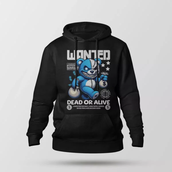 هودی خرس آبی طرح Wanted Dead Or Alive