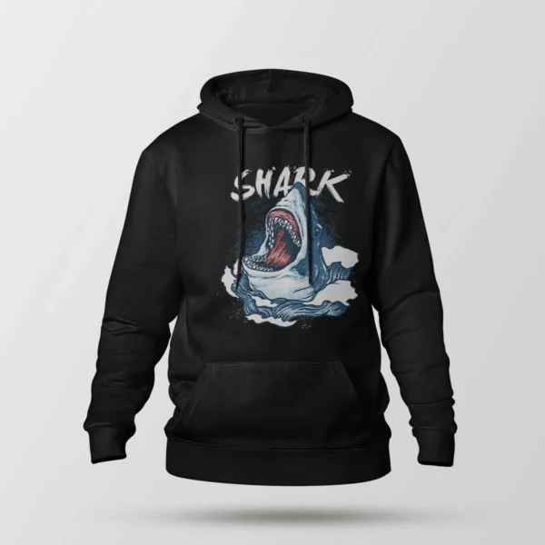هودی طرح کوسه سفید بزرگ عصبانی در امواج دریا (Shark)