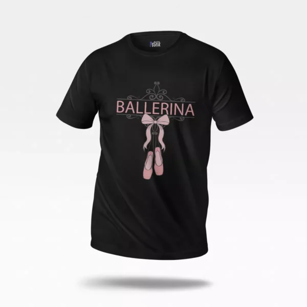 تیشرت دخترانه طرح کفش‌های رقص باله و نوشته Ballerina