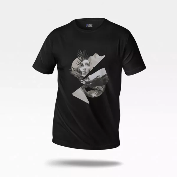 تیشرت کلاژ هنری طرح زن و طبیعت (Dark Collage)