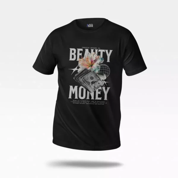 تیشرت طرح Beauty Money با گل و اسکناس
