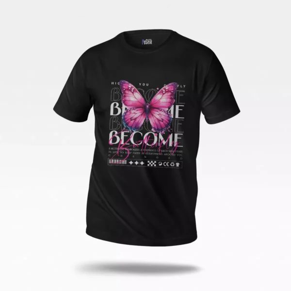 تیشرت پروانه صورتی طرح Become