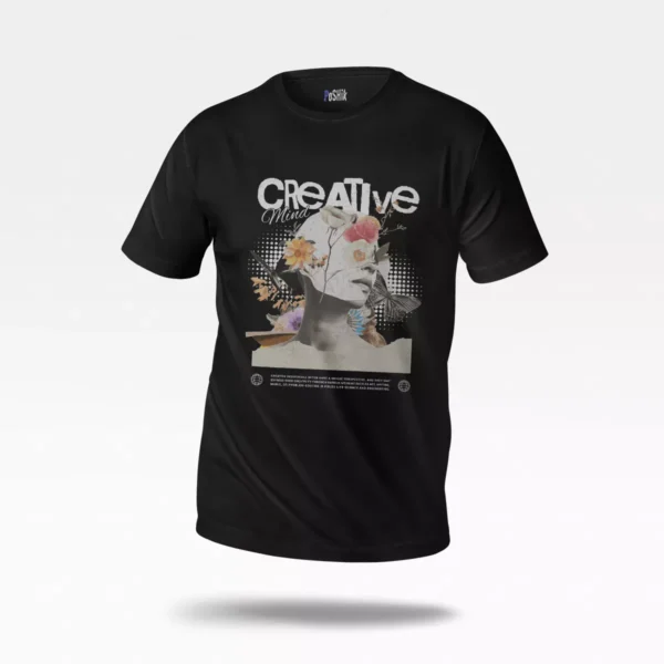 تیشرت کلاژ طرح چهره نوشته Creative Mind