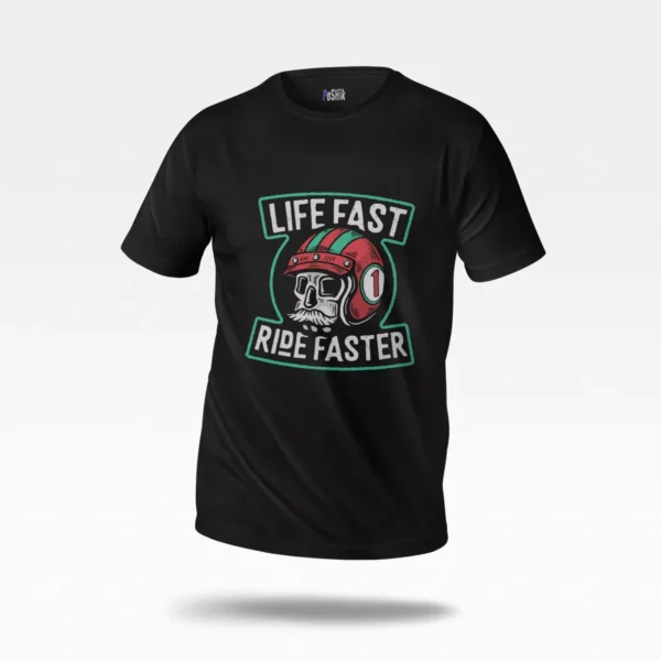 تیشرت موتورسیکلت طرح جمجمه Life Fast Ride Faster