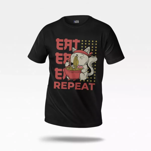 تیشرت گربه طرح رامن کیوت Eat Repeat