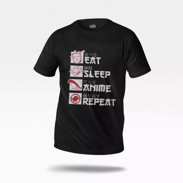 تیشرت انیمه نوشته Eat Sleep Anime Repeat
