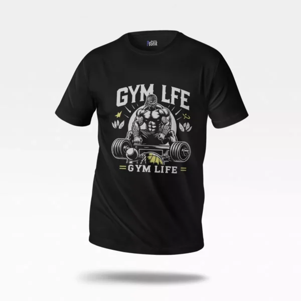 تیشرت بدنسازی طرح Gym Life و دمبل
