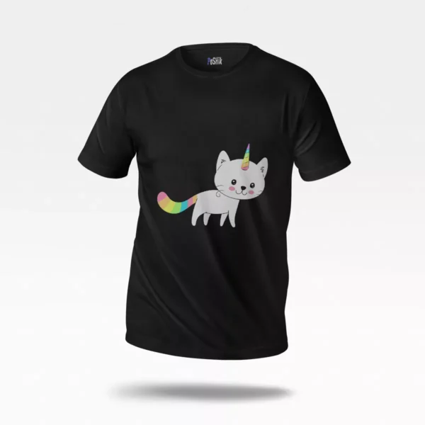 تیشرت گربه طرح تک‌شاخ رنگین‌کمانی (Unicorn Cat)
