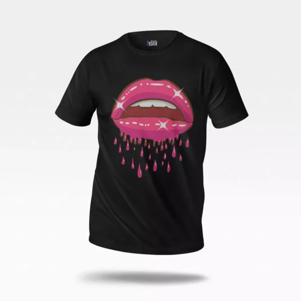 تیشرت لب طرح صورتی چکه‌دار (Dripping Lips)