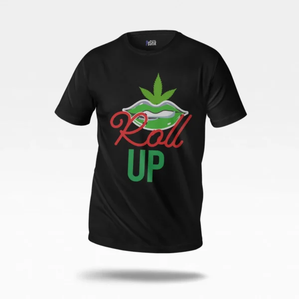 تیشرت طرح لب و برگ Roll Up