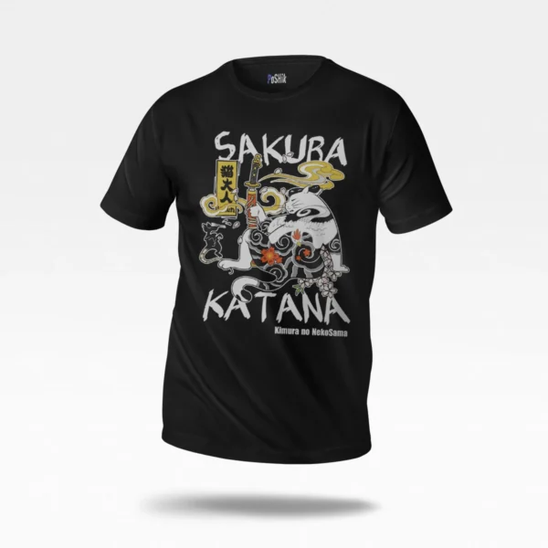 تیشرت گربه سامورایی طرح Sakura Katana