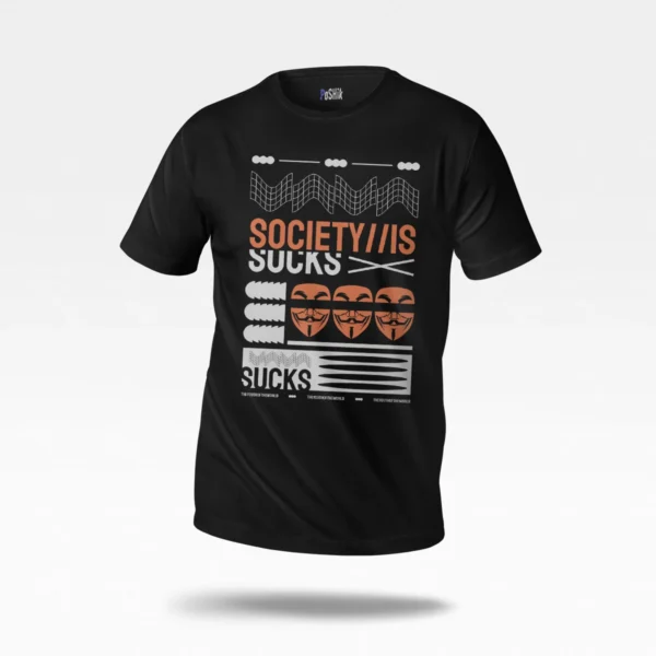 تیشرت طرح Society Sucks با نقاب آنانیموس