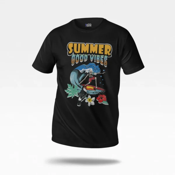 تیشرت تابستانی اسکلت موج‌سوار طرح Good Vibes
