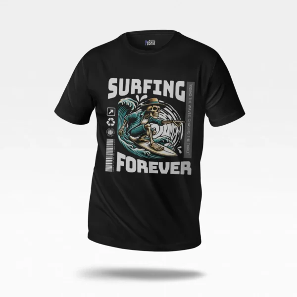 تیشرت تابستانی اسکلت موج‌سوار طرح Surfing Forever