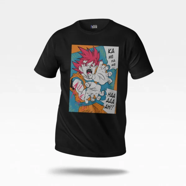تیشرت انیمه دراگون بال طرح گوکو خدای سایان (Super Saiyan God Goku)
