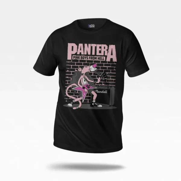 تیشرت پلنگ صورتی طرح گیتاریست راک (Pink Panther)