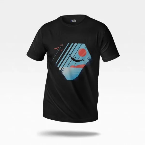 تیشرت طرح پرنده و غروب هندسی (Geometric Sunset Bird)
