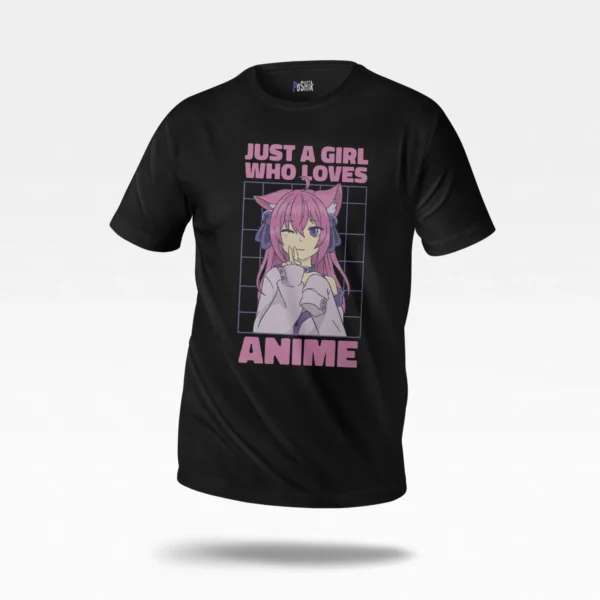 تیشرت دختر انیمه‌ای نوشته Just A Girl Who Loves Anime