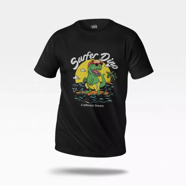 تیشرت کارتونی دایناسور طرح Surfer Dino California Dream