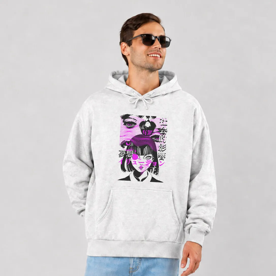 هودی طرح پرتره دختر مانگا با چشمان بنفش
