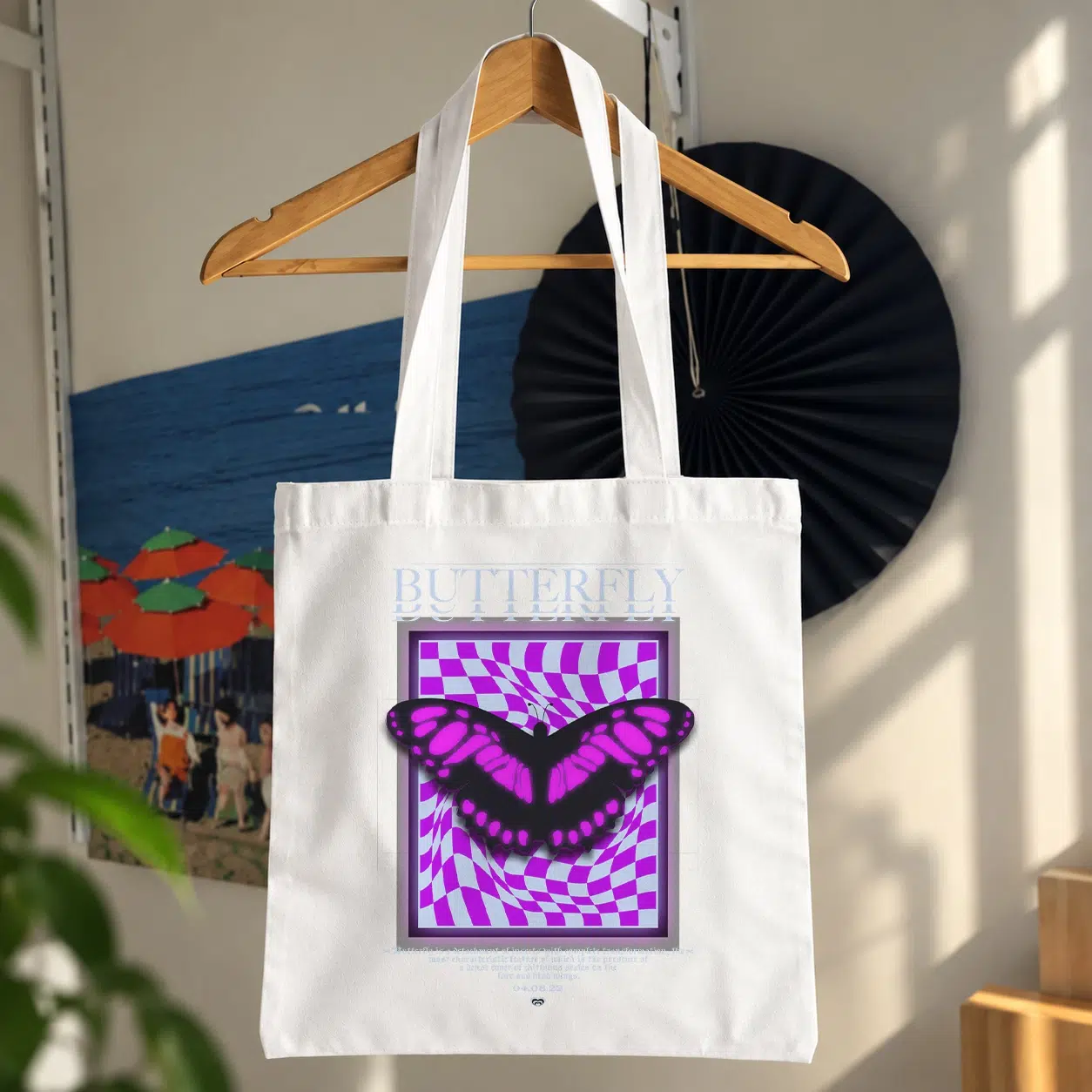توت بگ نوشته Butterfly طرح چهارخانه