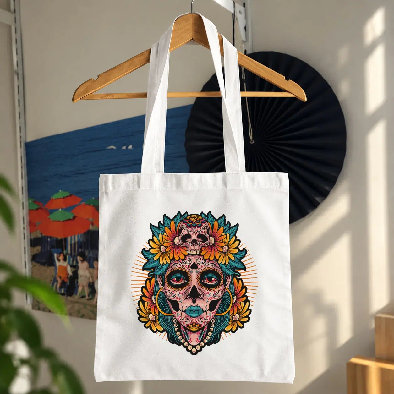 توت بگ هالووین طرح جمجمه گل‌دار (Sugar Skull)