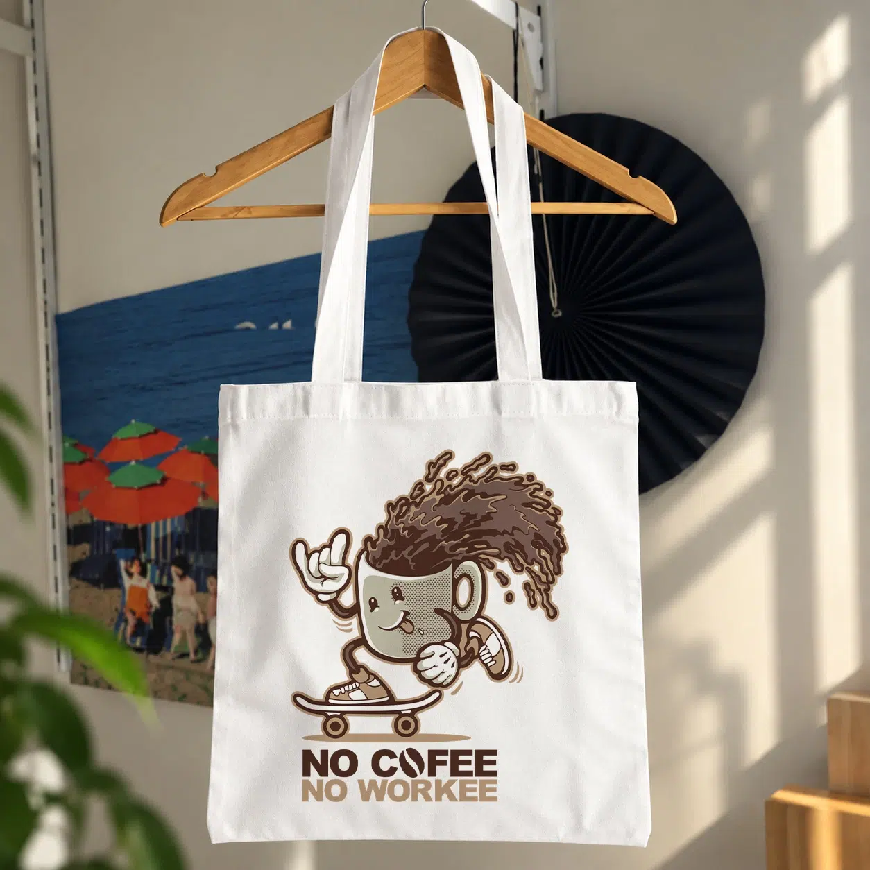 توت بگ قهوه طرح اسکیت‌بورد No Coffee No Workee