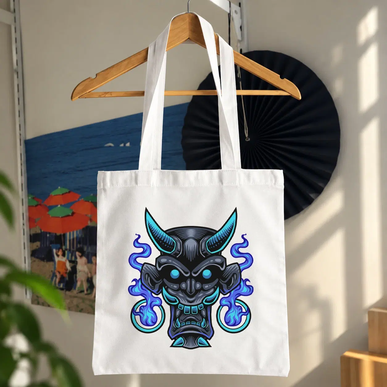توت بگ ماسک اونی طرح آبی شعله‌ور (Oni Mask)