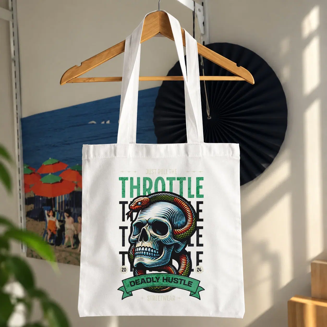 توت بگ جمجمه طرح مار و نوشته Throttle