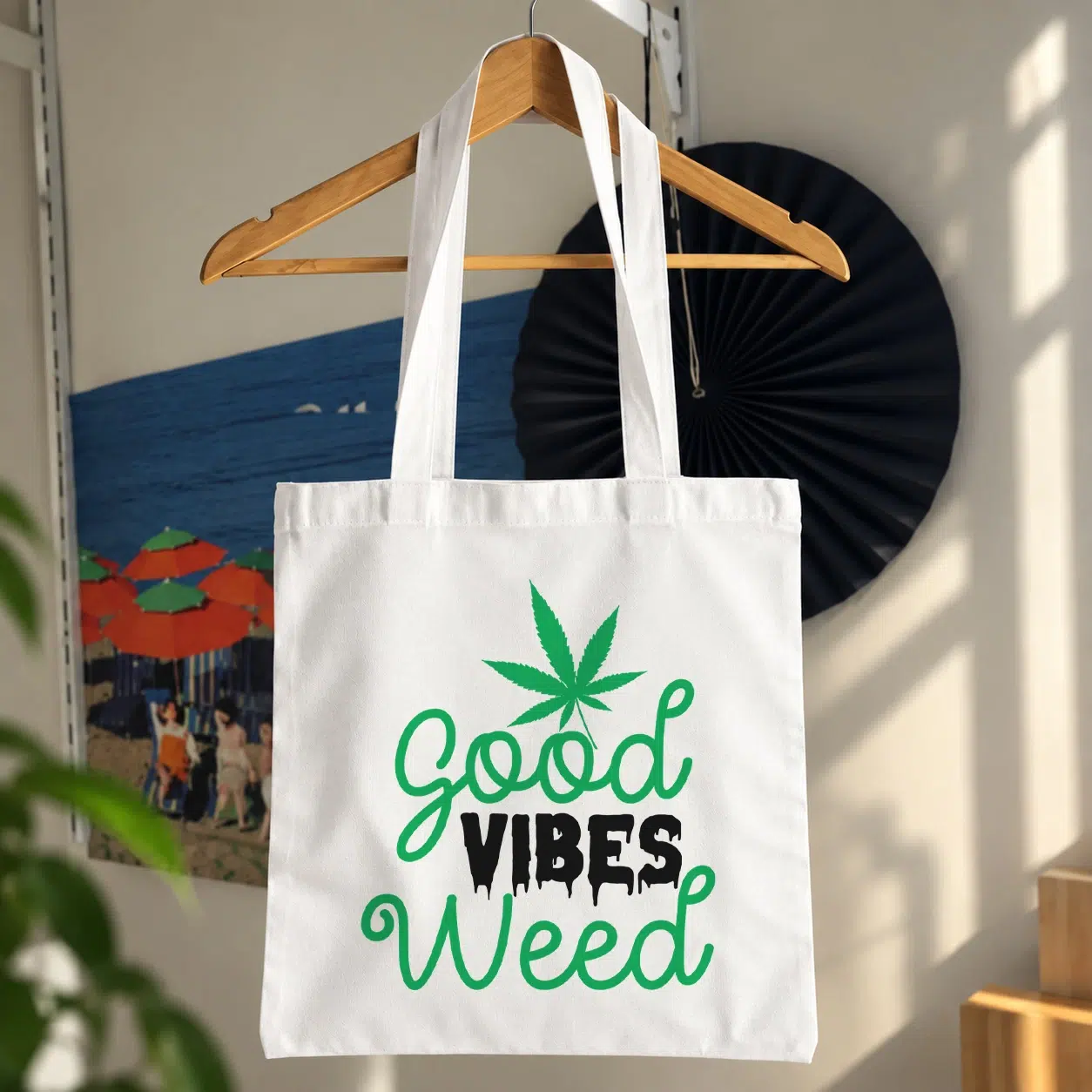 توت بگ طرح تایپوگرافی سبز Good Vibes Weed