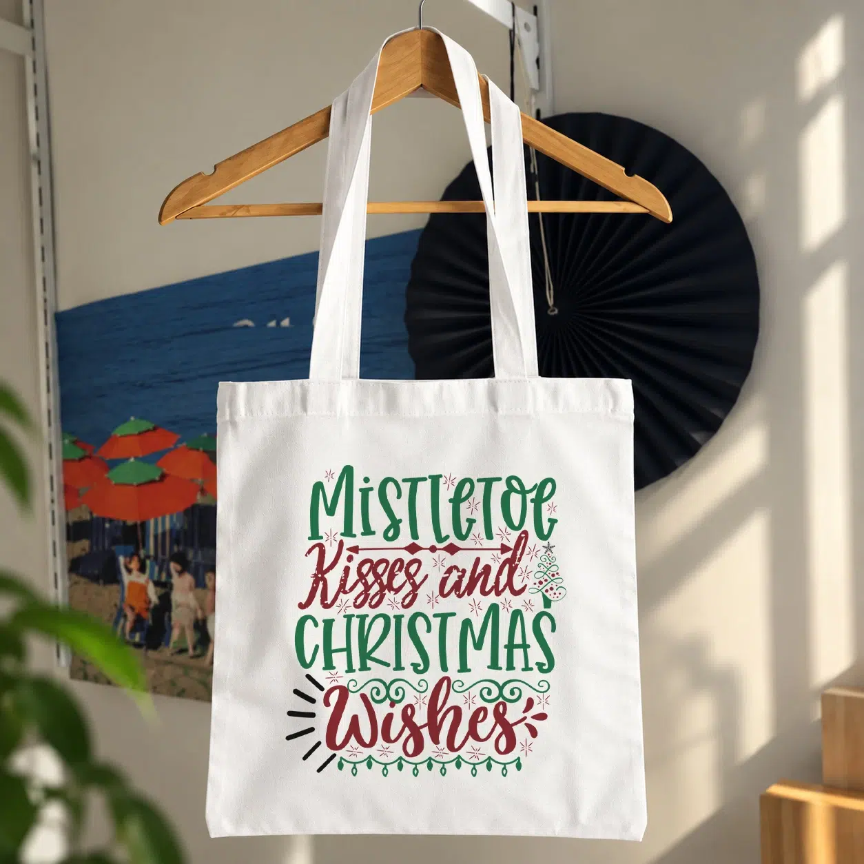 توت بگ کریسمس نوشته Mistletoe Kisses and Wishes