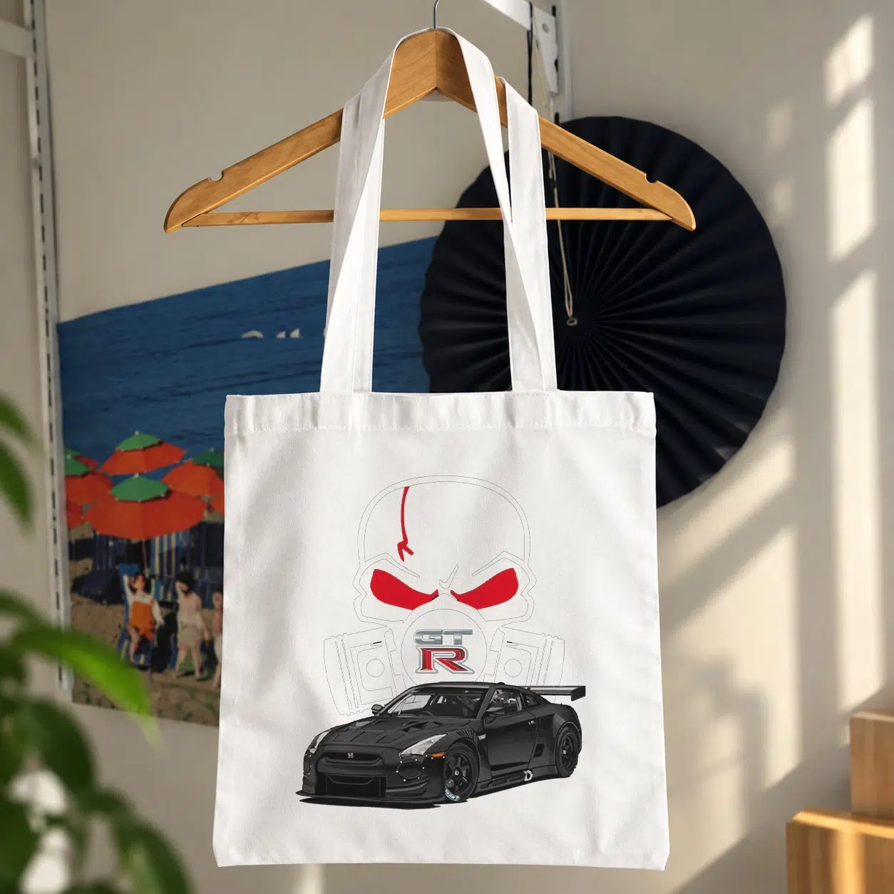 توت بگ نیسان GT-R مشکی با جمجمه طرح گرافیکی