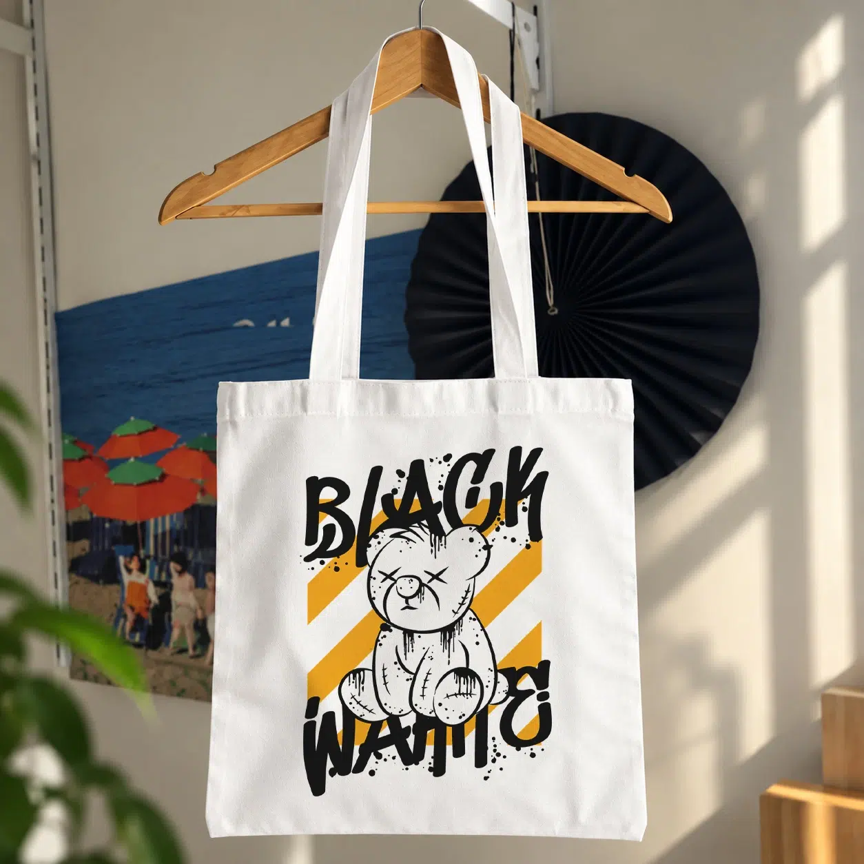 توت بگ خرس عروسکی بخیه‌دار طرح Black و Waiting