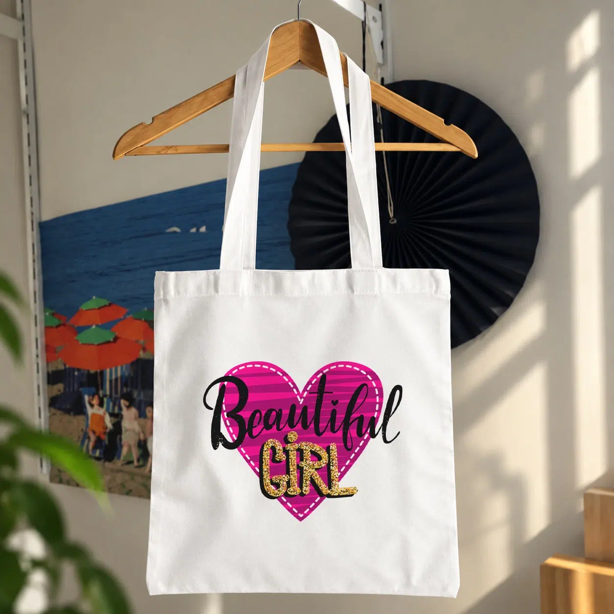 توت بگ دخترانه طرح Beautiful Girl و قلب صورتی