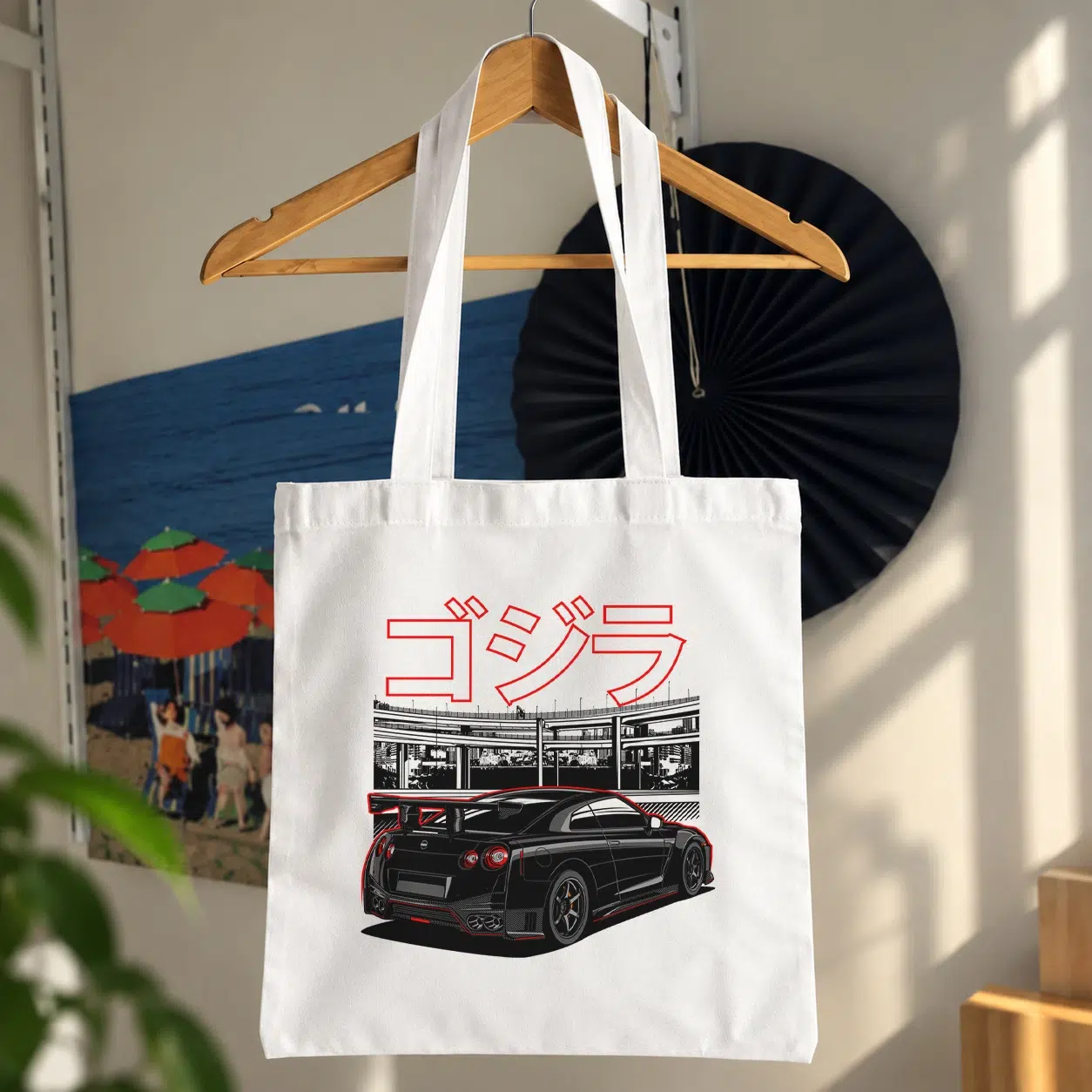 توت بگ نیسان GT-R مشکی طرح نمای عقب و گودزیلا