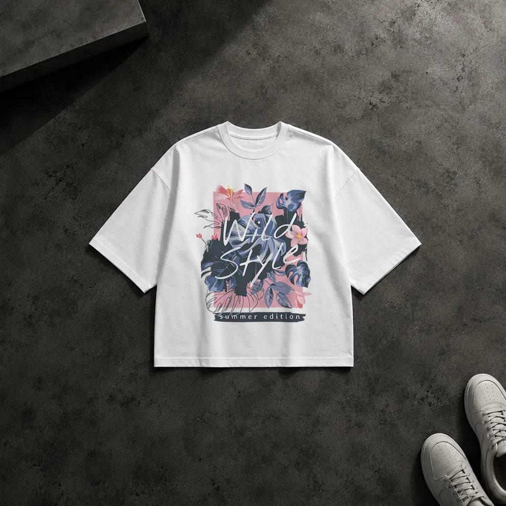 تیشرت باکسی تابستانی طرح Wild Style گل‌دار