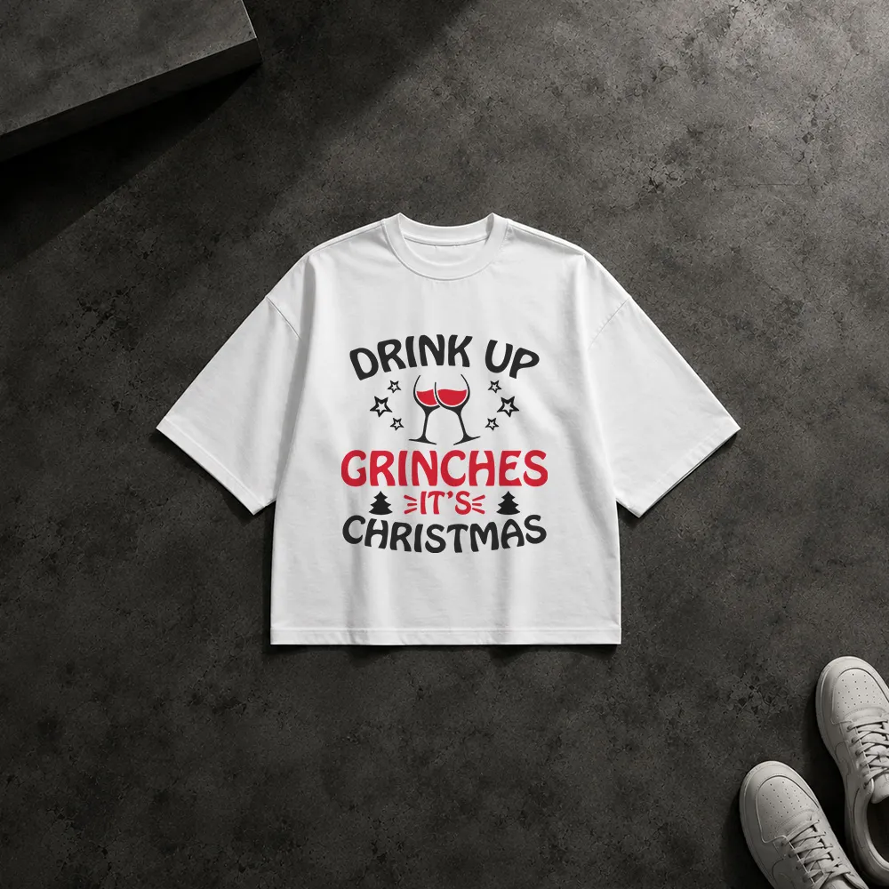 تیشرت باکسی تایپوگرافی کریسمس Drink Up Grinches