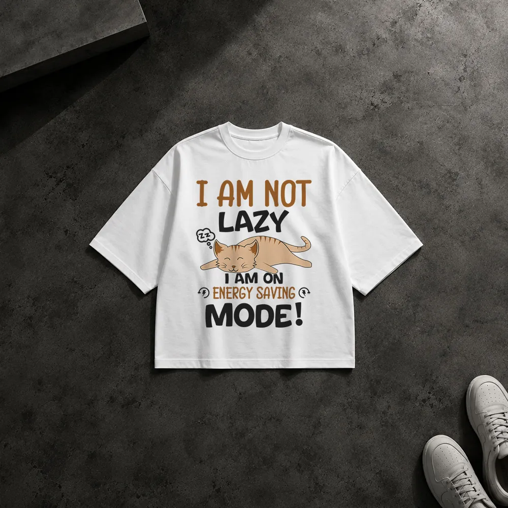 تیشرت باکسی گربه طرح I Am Not Lazy