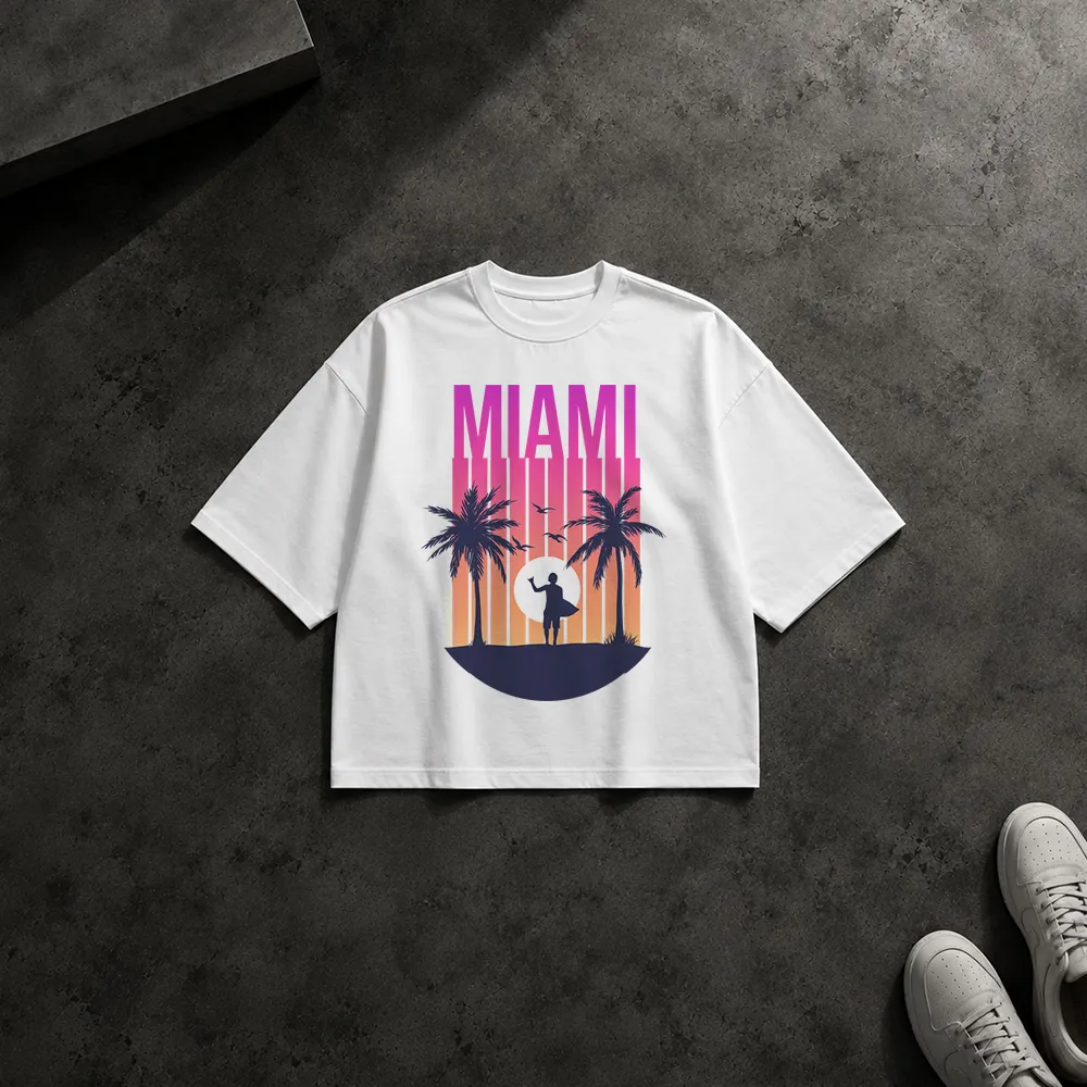 تیشرت باکسی ساحلی میامی طرح Miami Sunset