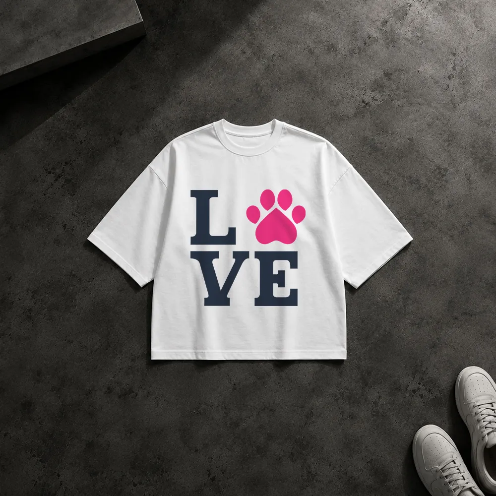 تیشرت باکسی عشق حیوانات طرح LOVE Paw