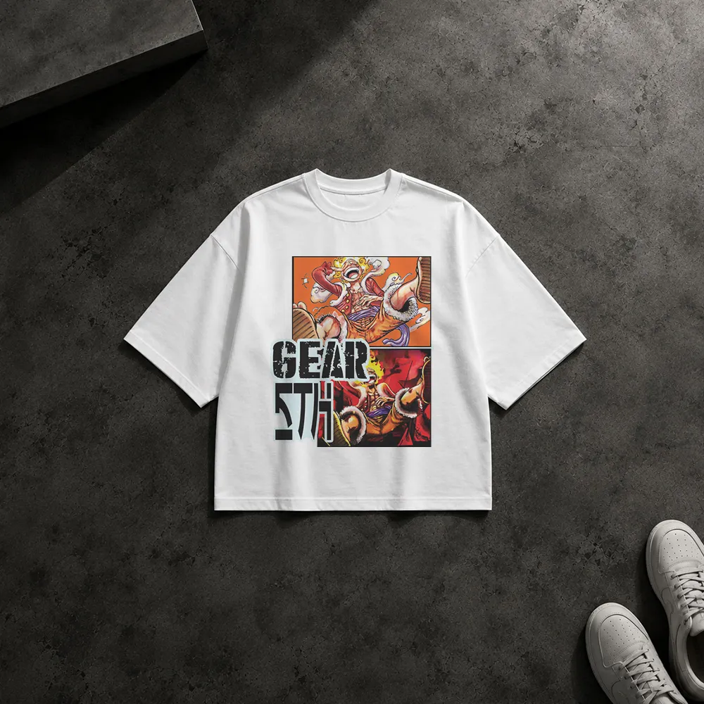 تیشرت باکسی انیمه وان پیس طرح لوفی گیر ۵ (Gear 5 Luffy)