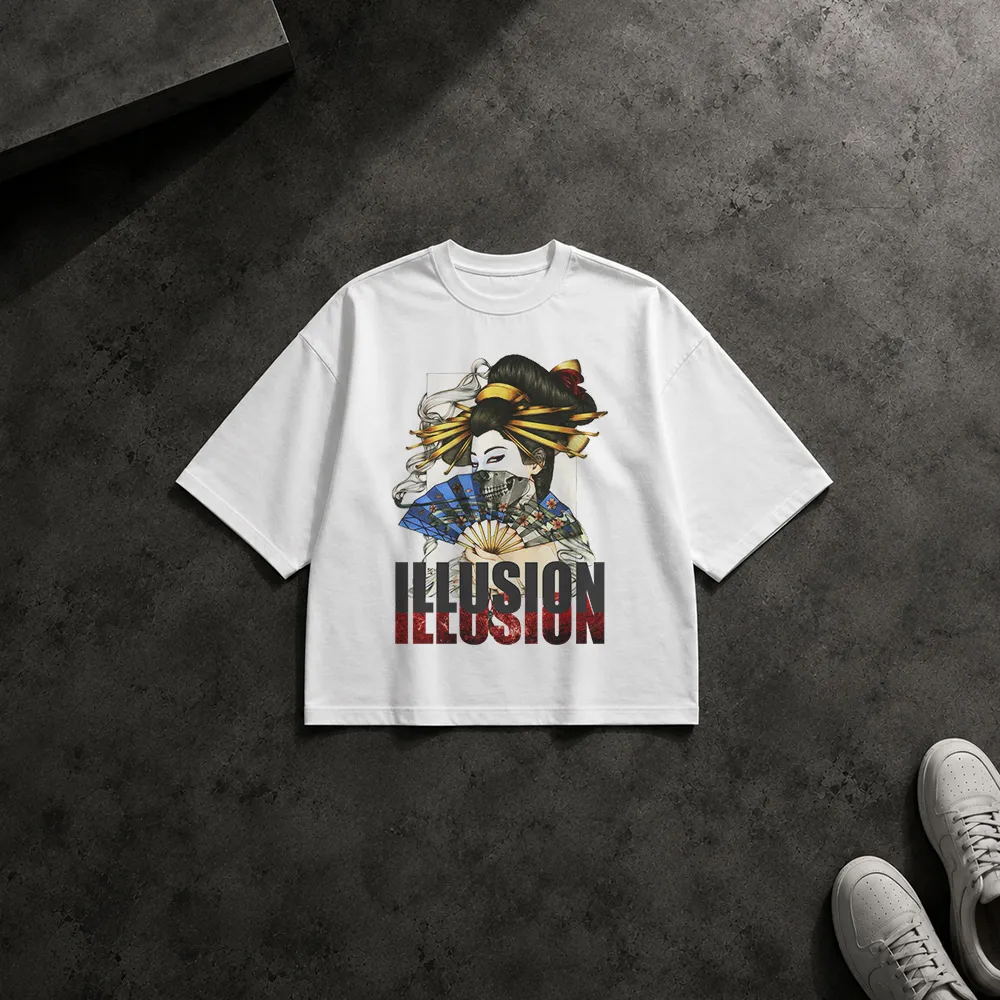 تیشرت باکسی گیشا ژاپنی طرح Illusion