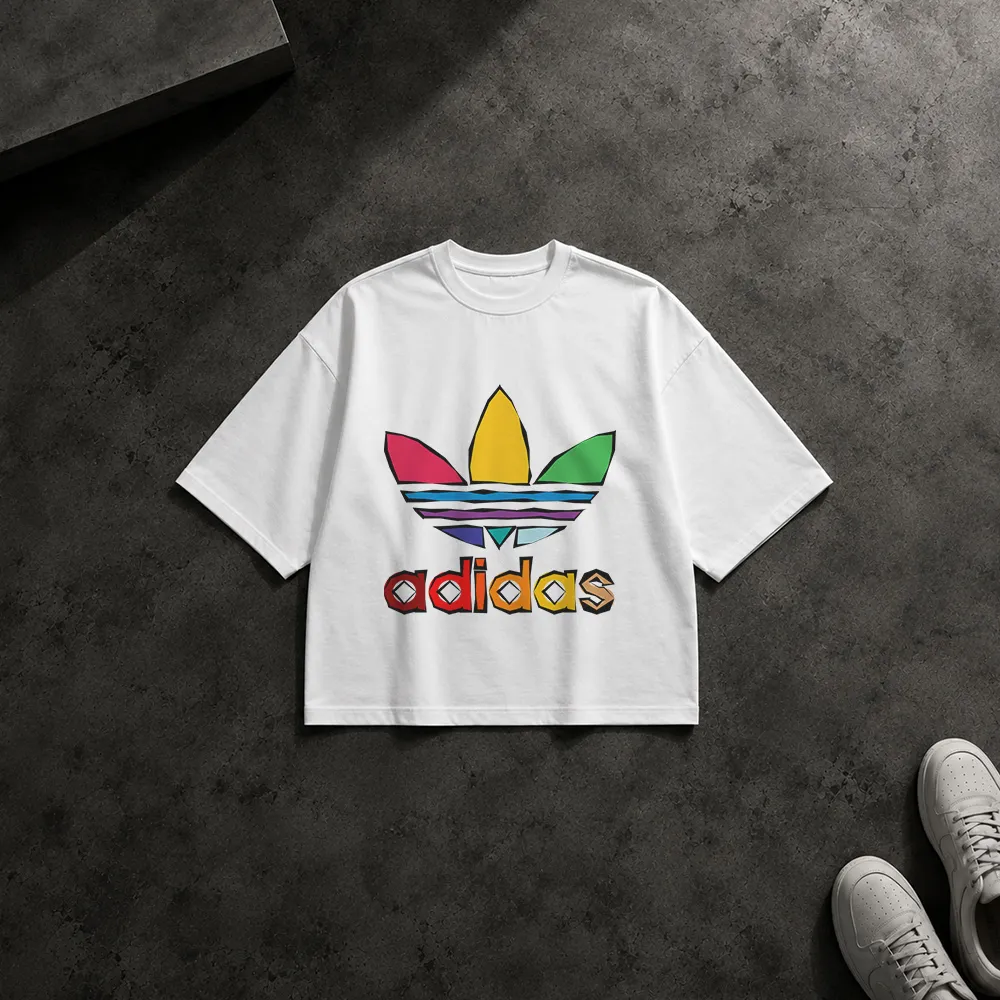 تیشرت باکسی آدیداس طرح لوگوی رنگین‌کمانی (Adidas)